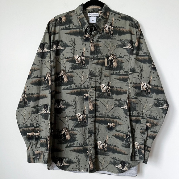 Columbia River Lodge Labrador Corduroy Button Down Shirt Men Large Green Hunting - Picture 1 of 11
